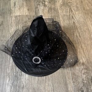 Black Witch Hat with Mesh and Rhinestones